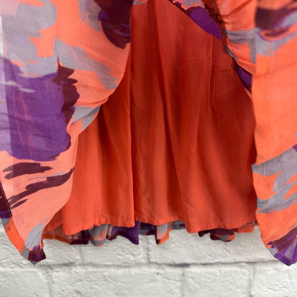 Velvet by Graham & Spencer Regina Printed Boho Dress Coral Orange Purple XS - Picture 3 of 16